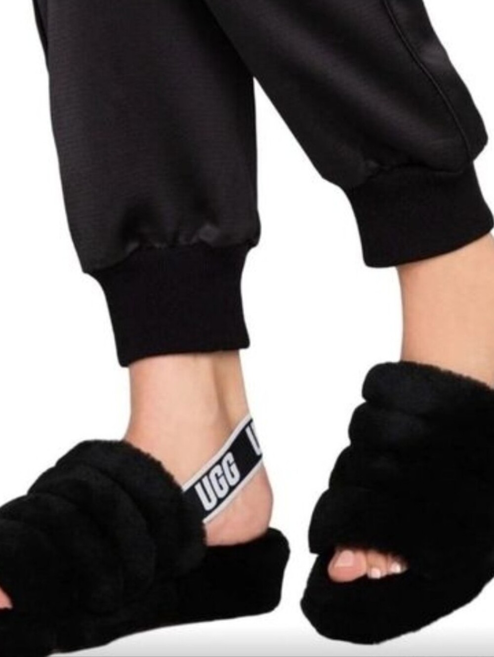 UGG Fluff Yeah Black Slippers | 7
